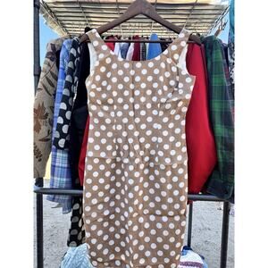Vintage MODA International Sun Dress Size 8 Rayon Taupe Brown Polka Dots Midi